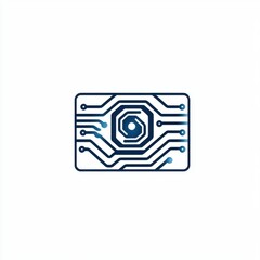 Poster - Abstract illustration of a blue circuit board design on a white background.