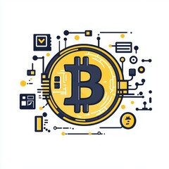 Poster - Stylized Bitcoin illustration featuring digital elements and a vibrant color scheme.