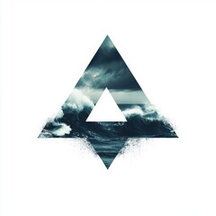 Poster - Abstract ocean waves within a geometric triangle, creating a striking contrast of nature and design.
