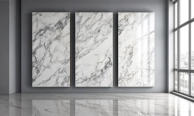 Wall Mural - Elegant Interior Design with Triptych Marble Wall Art