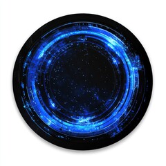 Poster - A circular abstract design featuring vibrant blue hues on a black background, evoking a cosmic feel.