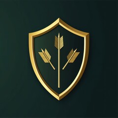 Poster - Golden shield with three arrows, symbolizing protection and strength on a dark green background.