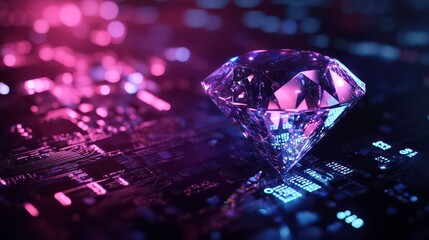 Aufkleber - Sparkling diamond on a vibrant circuit board, representing digital luxury or technological innovation.