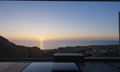 Wall Mural - Sunset Serenity: Minimalist Architecture with Ocean View