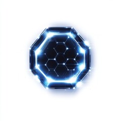 Poster - Futuristic glowing hexagonal design with bright blue highlights against a white background.