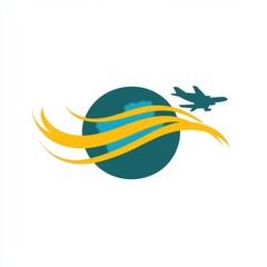 Poster - A vibrant logo featuring an airplane flying over a stylized globe with dynamic golden lines.