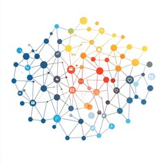 Poster - Abstract network illustration with colorful nodes and connections, representing digital communication and technology.