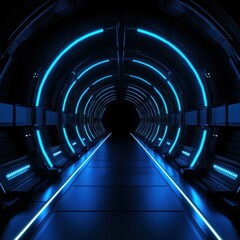 Poster - Futuristic tunnel with glowing blue lights creating a sci-fi atmosphere.