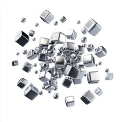 Poster - A dynamic arrangement of metallic cubes and spheres creating a sleek, modern aesthetic.