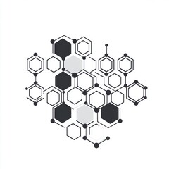 Poster - Abstract black and white molecular structure design, showcasing interconnected hexagons and circles.