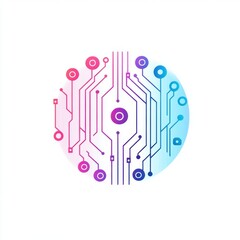 Poster - Abstract illustration of a colorful digital circuit design in shades of pink and blue.