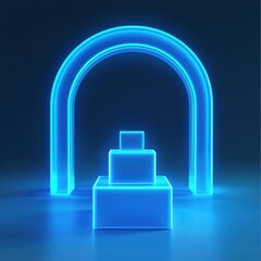 Poster - A mesmerizing blue neon arch and geometric shapes create a futuristic ambiance.