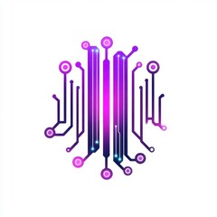 Fototapete - Abstract digital brain graphic with purple and blue circuit patterns on a white background.