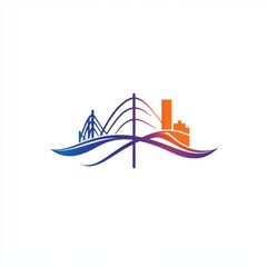 Poster - Stylized graphic of a city skyline with bridges and waves, symbolizing urban connection and vitality.