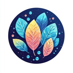 Poster - Colorful leaves illustration featuring blue and orange hues against a starry background.