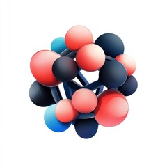 Poster - A vibrant abstract molecular structure with red, blue, and black spheres on a white background.