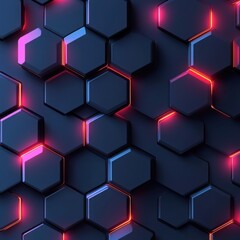 Poster - Abstract hexagonal pattern with glowing pink and blue accents on a dark background.