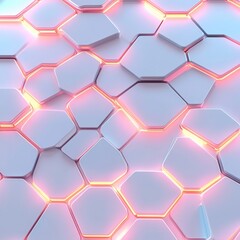 Poster - Abstract white and pink hexagonal pattern with glowing edges, creating a modern and futuristic aesthetic.