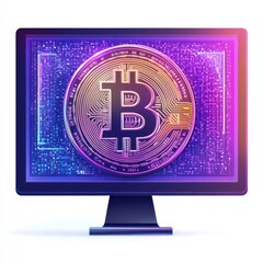 Poster - A stylized computer monitor displaying a vibrant Bitcoin symbol set against a digital coding backdrop.