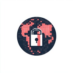 Poster - Digital security concept depicting a padlock on a stylized world map, highlighting data protection.