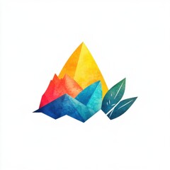 Poster - A vibrant, abstract mountain range with geometric shapes and bright colors, creating a playful and artistic landscape.