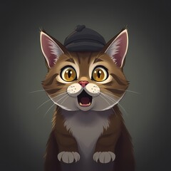  Detective Cat: A cartoon cat with a detective hat, wide eyes, and a surprised expression. Adorable and funny, perfect for adding a playful touch to your projects! 
