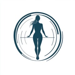 Poster - Silhouette of a woman in a dynamic pose, surrounded by circular abstract elements.