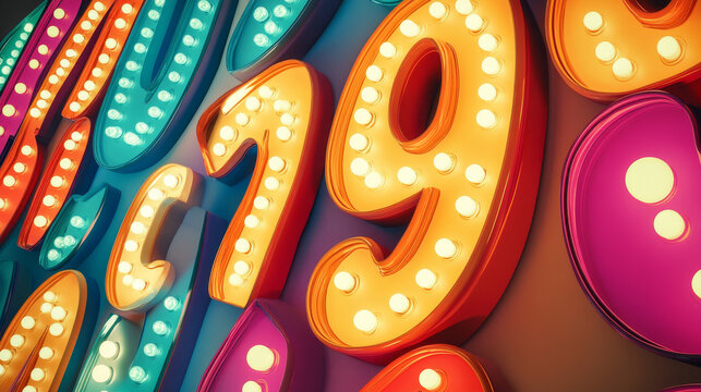 70s groove font, groovy type, hippie typeface, 60s retro funky alphabet on psychedelic color swirl vector background. Vintage groove english alphabet font of bold red letters and numbers with stars