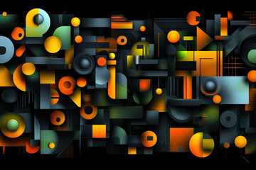 Poster - A vibrant abstract composition featuring geometric shapes and contrasting colors, creating a dynamic interplay between light and shadow.