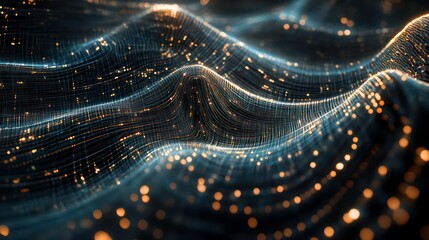 Poster - An illustration of an abstract stream conveys themes of artificial intelligence, big data, technology, data transfer, data flow, large language models