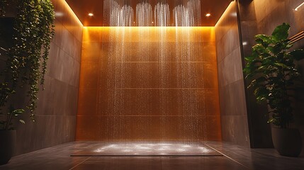 Poster - Gold mosaic tiles adding elegance to luxurious modern shower design picture