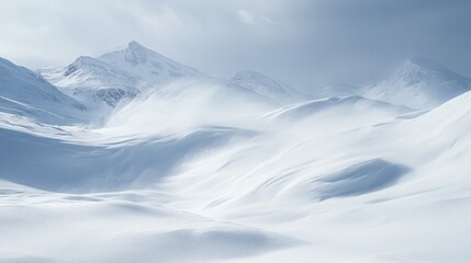 Canvas Print - Extreme snow conditions cover a mountain landscape, with relentless blizzards and thick snowdrifts making any movement dangerous and difficult