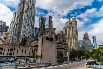 Wall Mural - A view on the slip road leading up to the Brooklyn Bridge in Manhattan, New York, in the fall