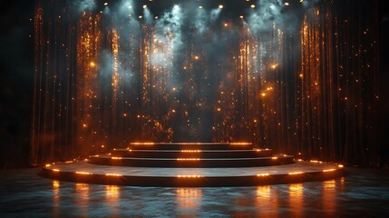 Poster - Glittering steps illuminated by spotlight creating elegant stage ambiance picture