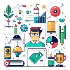 Fototapete - colorful business strategy icons vector design generated ai
