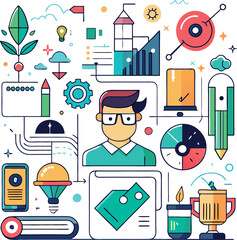 Fototapete - colorful business strategy icons vector design generated ai