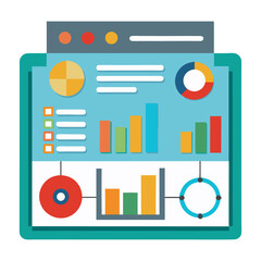 Fototapete - Data analysis graphs chart on the screen flat Vector Illustration generated Ai