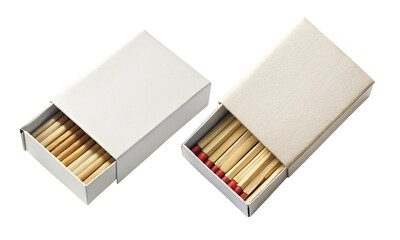 Matchbox isolated, opened matchbox with matchsticks, transparent background