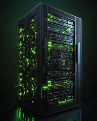 Poster - Stunning 3D render of an abstract technology background showcasing a futuristic server with a printed circuit board, exuding advanced technological innovation and complexity