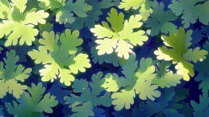 Poster - Lush Green Leaves Over Abstract Background with Soft Light Highlighting Natural Patterns and Textures Creating a Soothing and Calming Atmosphere