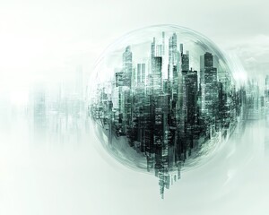 Poster - Striking abstract globe representing the global business network, intertwined with modern city infrastructure, creating an ideal tech background for website headers and branding