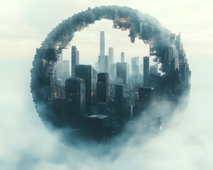Poster - Striking abstract globe representing the global business network, intertwined with modern city infrastructure, creating an ideal tech background for website headers and branding