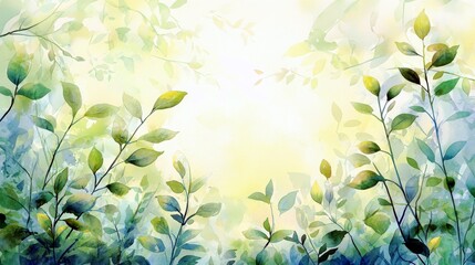 Poster - Soft and Dreamy Nature Background with Gentle Green Leaves and Sunlight, Perfect for Tranquil and Serene Designs