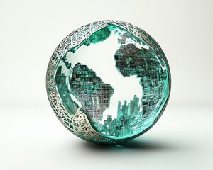 Poster - Striking abstract globe representing the global business network, intertwined with modern city infrastructure, creating an ideal tech background for website headers and branding