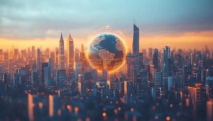 Poster - Abstract technology design featuring a dynamic globe representing global business