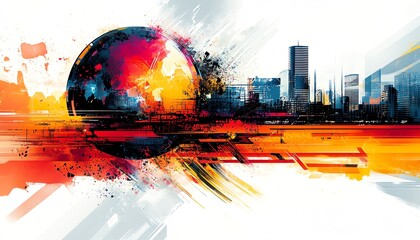 Poster - Abstract technology design featuring a dynamic globe representing global business
