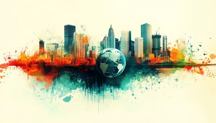 Poster - Abstract technology design featuring a dynamic globe representing global business