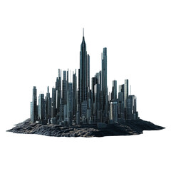 a large island with tall buildings and a new skyline of the future PNG image, PNG file, Generative art.