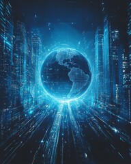 Poster - Futuristic abstract background showcasing a globe symbolizing global business