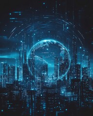 Poster - Futuristic abstract background showcasing a globe symbolizing global business